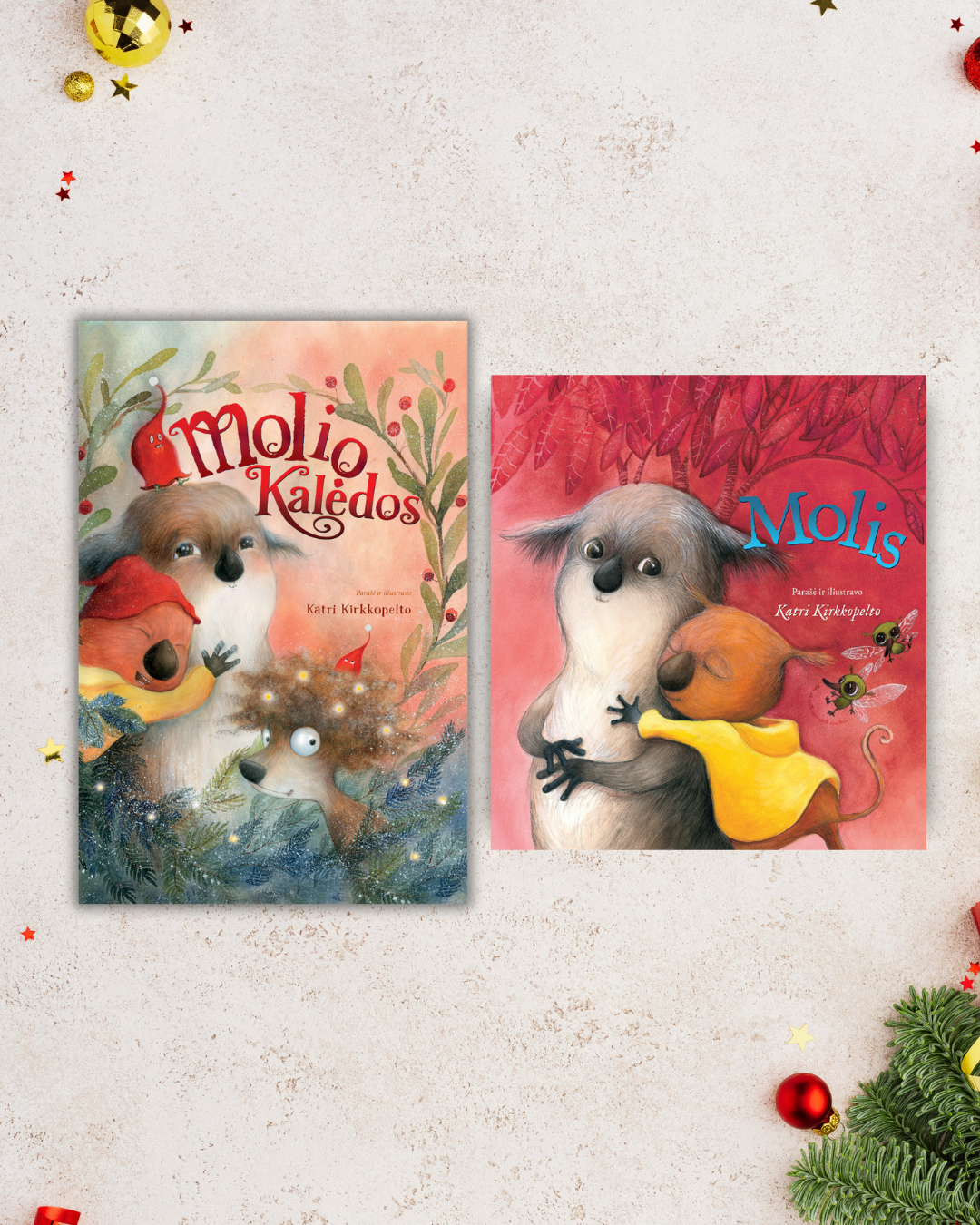 Dvi Molio knygos pigiau. Molio Kalėdos ir Molio knygų viršeliai